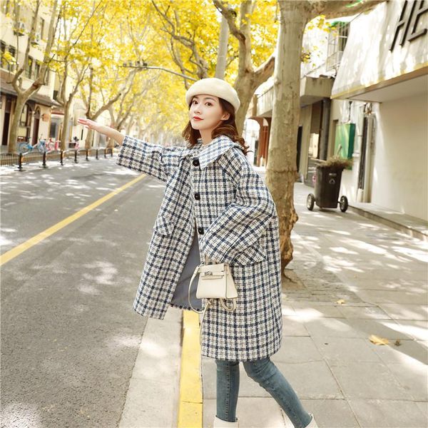 women's wool & blends doll collar thickened medium and long plaid coat female autumn winter gentle small bai ni, Black
women's wool & blends doll collar thickened medium and long plaid coat female autumn winter gentle small bai ni, Black