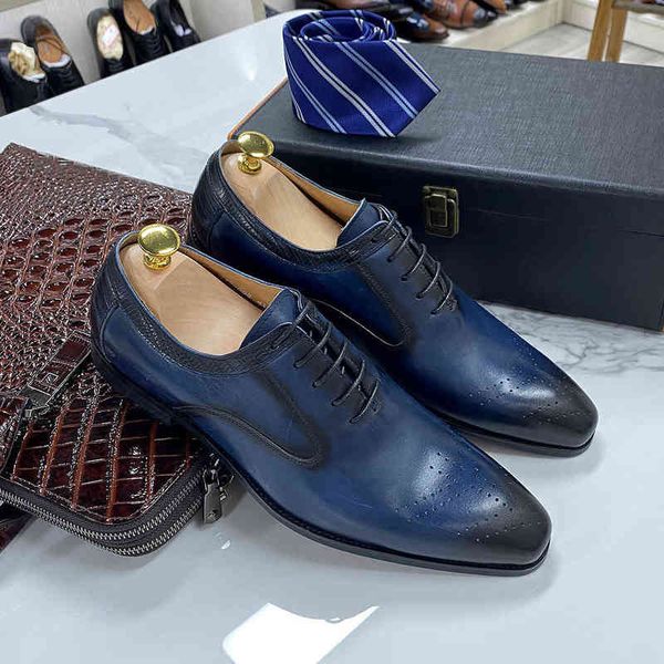 dress shoes new genuine leather men's handmade office business wedding blue black luxury lace up formal oxfords mens 220223
dress shoes new genuine leather men's handmade office business wedding blue black luxury lace up formal oxfords mens 220223