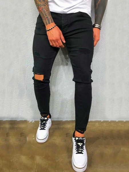 men ripped slant pocket skinny jeans d3dp#, Blue