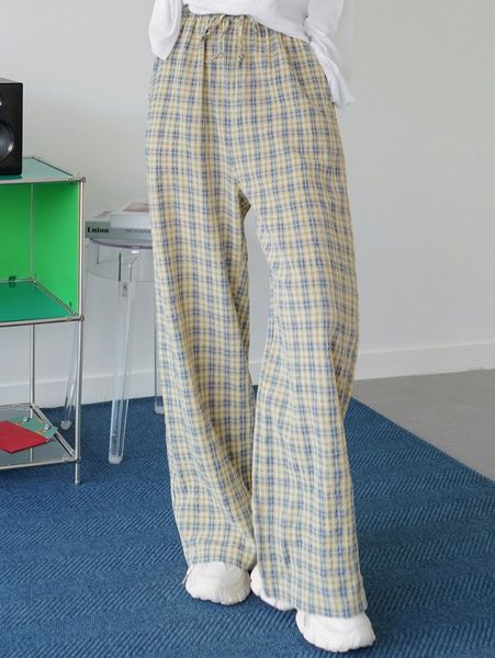 dazy tartan drawstring waist pants 66ml#, Black;white 
dazy tartan drawstring waist pants 66ml#, Black;white