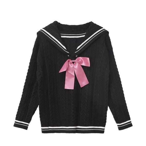 women's sweaters 2021 fashion japanese campus retro loose black white contrast color navy collar pullover sweater women winter brand cl, White;black
women's sweaters 2021 fashion japanese campus retro loose black white contrast color navy collar pullover sweater women winter brand cl, White;black