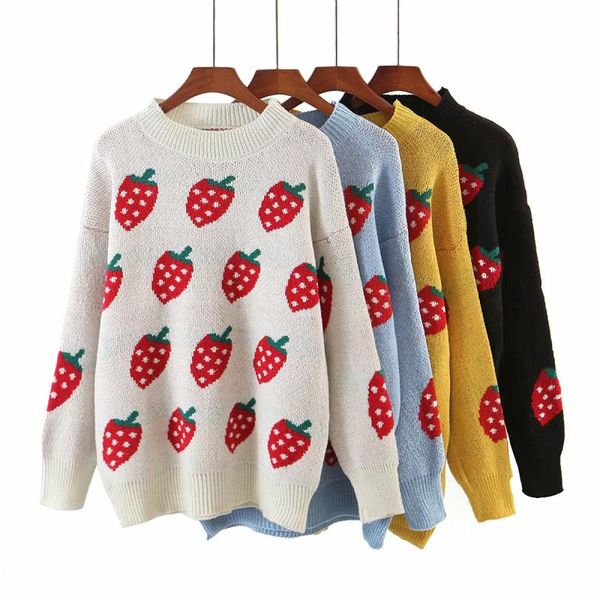 puwd vintage woman strawberry printed sweater 2020 fashion ladies autumn warm embroidery knitted female casual soft sweaters, White;black
puwd vintage woman strawberry printed sweater 2020 fashion ladies autumn warm embroidery knitted female casual soft sweaters, White;black