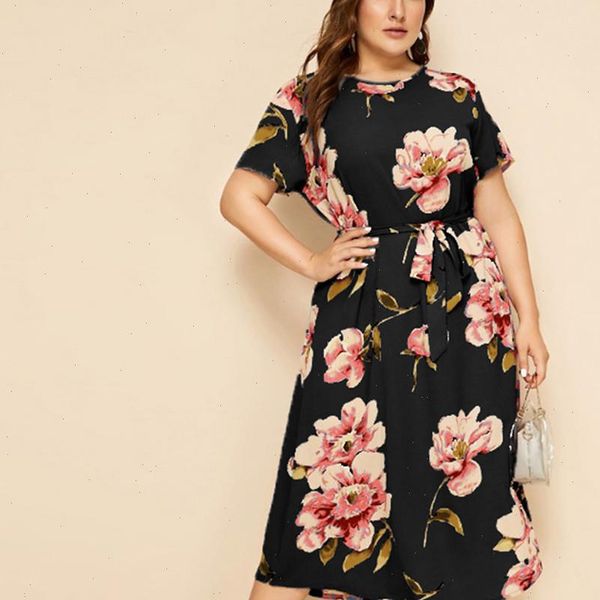 womens casual dress plus size vestidos o neck short sleeve flower print waist strap dress for ladies vestidos, Black;gray
womens casual dress plus size vestidos o neck short sleeve flower print waist strap dress for ladies vestidos, Black;gray