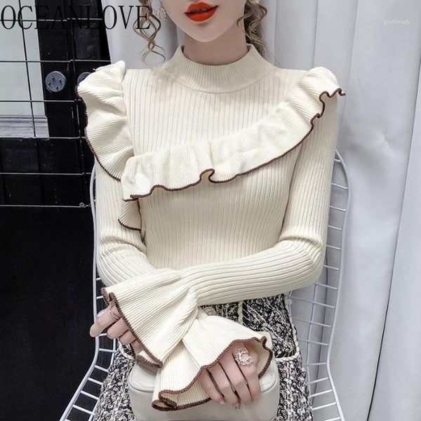 women's sweaters oceanlove ruffles woman half turtleneck flare sleeve solid elegant ropa mujer korean chic pull femme ins 195511, White;black
women's sweaters oceanlove ruffles woman half turtleneck flare sleeve solid elegant ropa mujer korean chic pull femme ins 195511, White;black