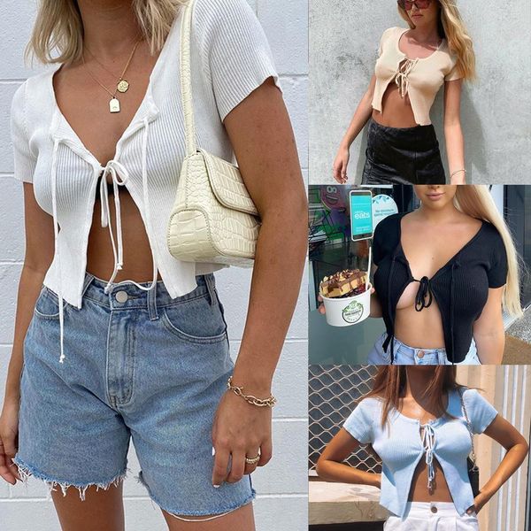 new 2021 women lace up wrapped chest tie front blouse short sleeves tank short shirts slim camisole, White
new 2021 women lace up wrapped chest tie front blouse short sleeves tank short shirts slim camisole, White