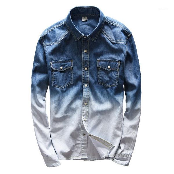 fashion blue gradient denim shirts men fitness clothing college basic long sleeve shirt man contrast color camisa masulina1, White;black
fashion blue gradient denim shirts men fitness clothing college basic long sleeve shirt man contrast color camisa masulina1, White;black