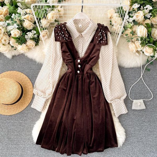 2020 new women's fashion long sleeve dot print elegant shirt + sleeveless high waist bead velvet dress two piece sets j131, Gray
2020 new women's fashion long sleeve dot print elegant shirt + sleeveless high waist bead velvet dress two piece sets j131, Gray