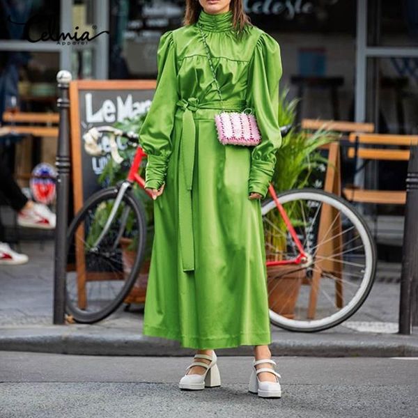 casual dresses vintage satin silk women's celmia elegant puff sleeve bandage maxi dress autumn high collar office robe party vestidos, Black;gray
casual dresses vintage satin silk women's celmia elegant puff sleeve bandage maxi dress autumn high collar office robe party vestidos, Black;gray