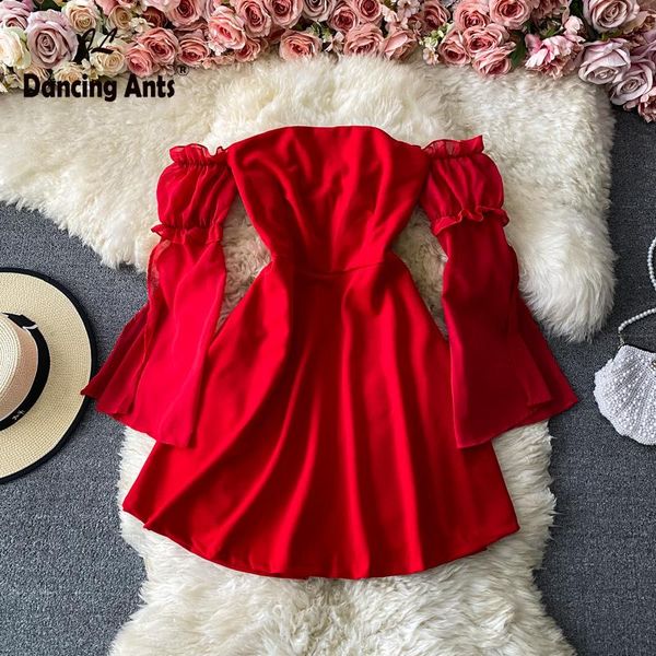 casual dresses women solid dress strapless a-line long flare sleeve mini-length ruffles korean vintage autumn fashion woman, Black;gray
casual dresses women solid dress strapless a-line long flare sleeve mini-length ruffles korean vintage autumn fashion woman, Black;gray