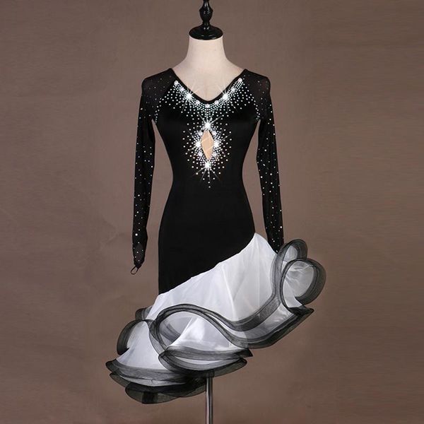 stage wear fashion latin dance dress sparking dancing costumes v-neck skirt with long mesh sleeves women & chacha's b0065, Black;red
stage wear fashion latin dance dress sparking dancing costumes v-neck skirt with long mesh sleeves women & chacha's b0065, Black;red
