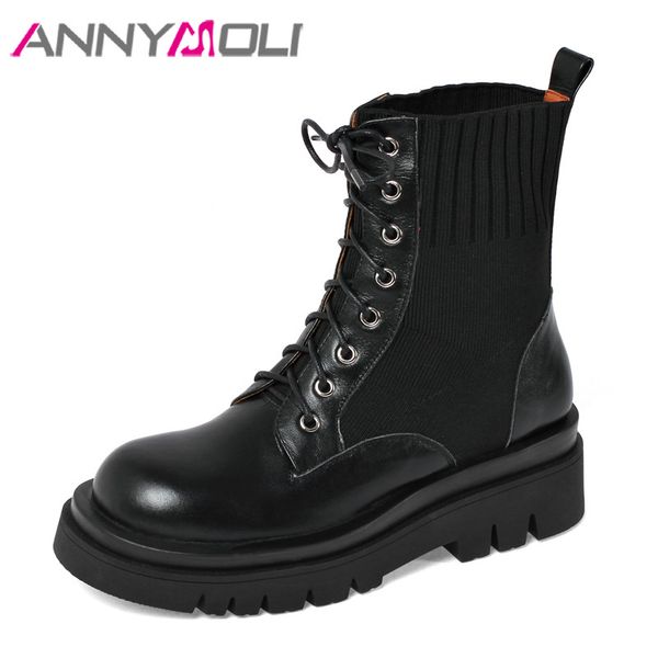 annymoli real leather platform high heel short boots women motorcycle boots shoes lace up block heels ankle autumn black
annymoli real leather platform high heel short boots women motorcycle boots shoes lace up block heels ankle autumn black
