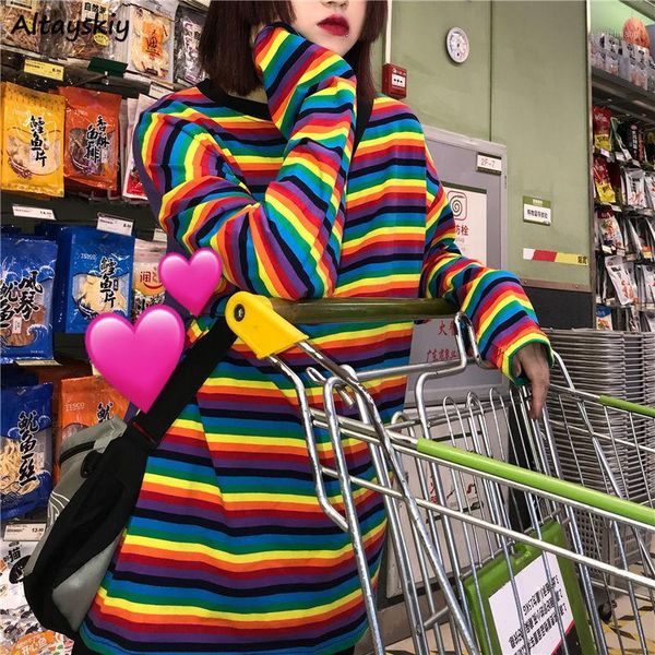 women's t-shirt t-shirts womens spring autumn multicolor rainbow striped long sleeve o-neck harajuku ulzzang retro loose oversize bf ch, White
women's t-shirt t-shirts womens spring autumn multicolor rainbow striped long sleeve o-neck harajuku ulzzang retro loose oversize bf ch, White