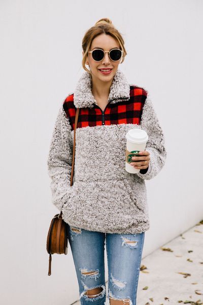 3 colors women winter fall long sleeve fleece hoodie lattice spliced sherpa pullovers sweatshirt v-neck zipper sweaters long sleeve, Black
3 colors women winter fall long sleeve fleece hoodie lattice spliced sherpa pullovers sweatshirt v-neck zipper sweaters long sleeve, Black