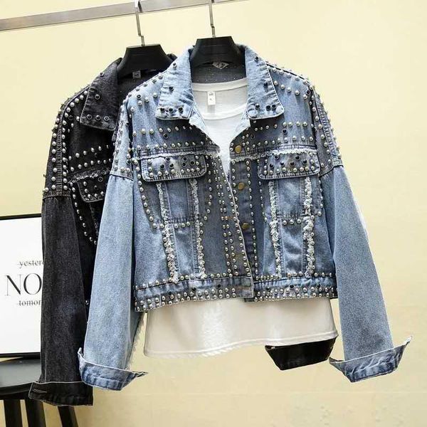 outdoor jackets&hoodies studded rivet denim jacket women 2021 autumn loose outwear casual short jeans coats streetwear1, Blue;black
outdoor jackets&hoodies studded rivet denim jacket women 2021 autumn loose outwear casual short jeans coats streetwear1, Blue;black