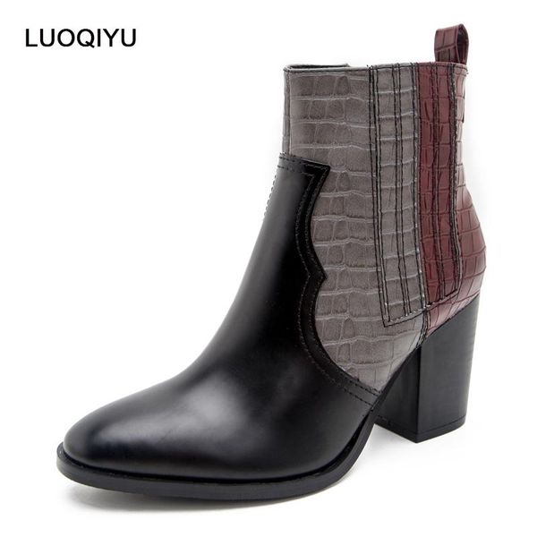 boots crocodile pattern mixed colors ankle for women chunky heel side zipper leather female rome style western 2021, Black
boots crocodile pattern mixed colors ankle for women chunky heel side zipper leather female rome style western 2021, Black
