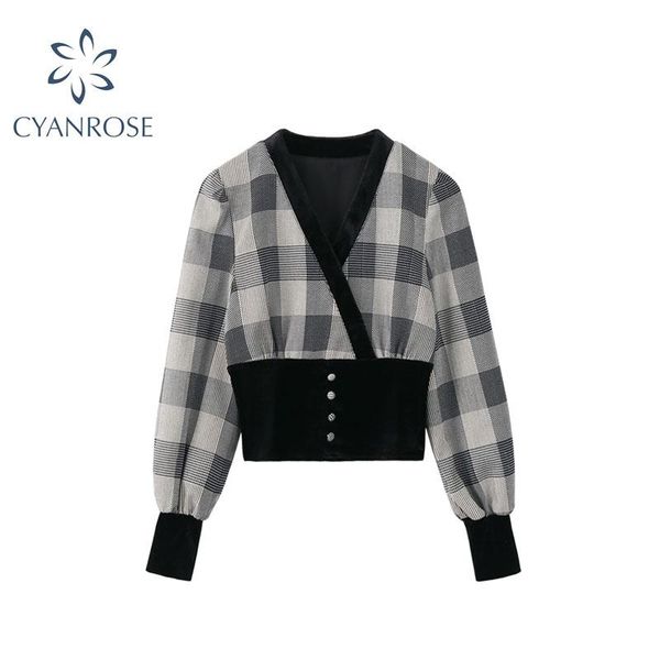 women's blouses & shirts women short plaid vintage elegant slim high waist puff sleeve pullover v neck blouse ladies office casual blus, White
women's blouses & shirts women short plaid vintage elegant slim high waist puff sleeve pullover v neck blouse ladies office casual blus, White