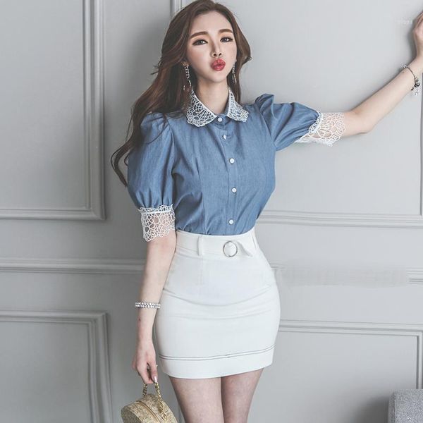 summer blouse korean style professional office lady shirts lace stitching short sleeve denim blouses women shirts ta9291, White
summer blouse korean style professional office lady shirts lace stitching short sleeve denim blouses women shirts ta9291, White
