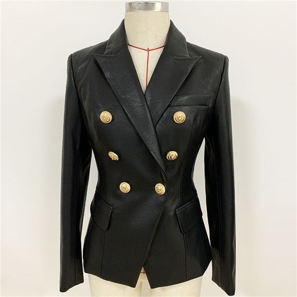 fall winter designer jacket women's lion metal buttons double breasted synthetic leather blazer overcoat y201026, White;black
fall winter designer jacket women's lion metal buttons double breasted synthetic leather blazer overcoat y201026, White;black