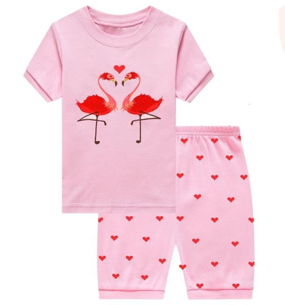 girls' short sve housewear card children's flamingo printed cotton pajamas, Blue;red
girls' short sve housewear card children's flamingo printed cotton pajamas, Blue;red