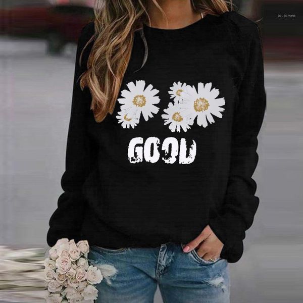 jaycosin sweatshirt womens letters long sleeve hoodie sweatshirt autumn daisy print long-sleeved blouse pullover sudadera1, Black