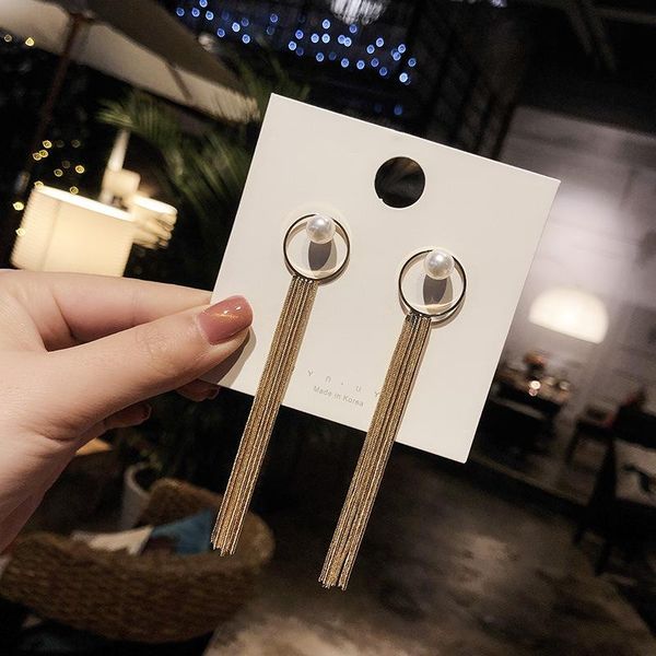 stud korean version of the needle simple long style cold personality fashion with pearl smoothie earrings women's, Golden;silver