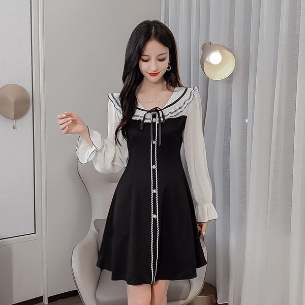 kawaii mini dress women patchwork lace-up black spell color sweet ladies dresses a line winter autumn elegant dress long sleeve lj201112, Black;gray
kawaii mini dress women patchwork lace-up black spell color sweet ladies dresses a line winter autumn elegant dress long sleeve lj201112, Black;gray