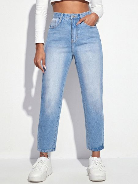 zipper fly straight leg jeans u75e#, Blue