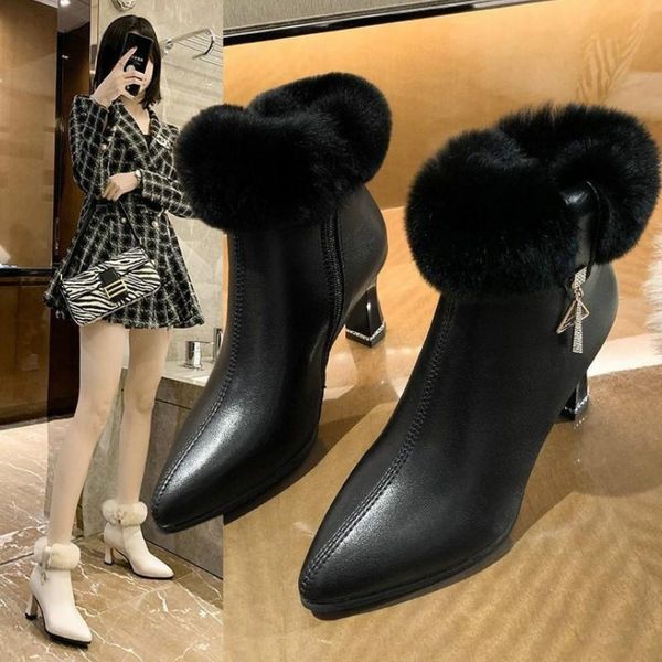 pointed toe fashion boots women ankle zip high (5cm-8cm) thin heels winter solid plush fringe keep warm pu, Black
pointed toe fashion boots women ankle zip high (5cm-8cm) thin heels winter solid plush fringe keep warm pu, Black