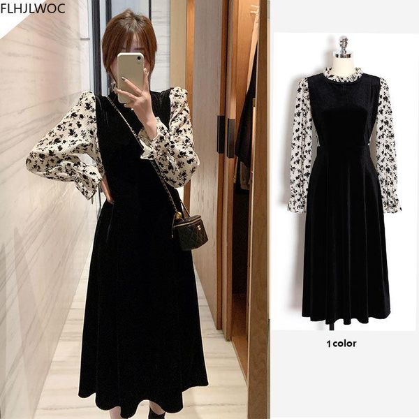korea chic fashion feminine vestidos womens flare sleeve patchwork floral printing retro vintage long black dress n2861, Black;gray
korea chic fashion feminine vestidos womens flare sleeve patchwork floral printing retro vintage long black dress n2861, Black;gray