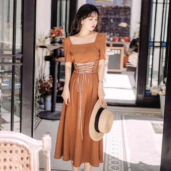 yilin kay 2020 fashion runway designer women dress retro short sleeve caramel long dress1, Black;gray 
yilin kay 2020 fashion runway designer women dress retro short sleeve caramel long dress1, Black;gray