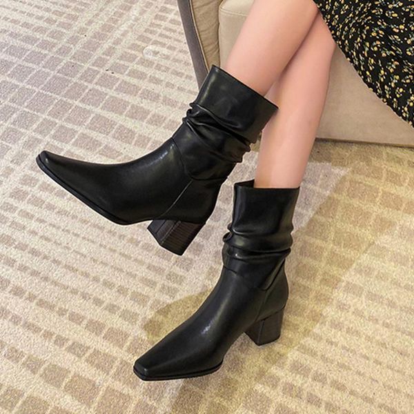 pleated women winter boots genuine leather square toe shoes woman 2020 new arrival wedding dancing high heels mid-calf boots, Black
pleated women winter boots genuine leather square toe shoes woman 2020 new arrival wedding dancing high heels mid-calf boots, Black