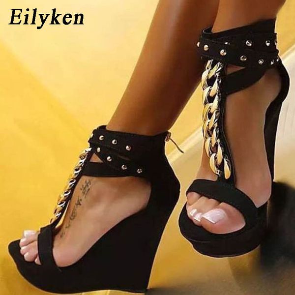 eilyken women sandals platform shoes wedges punk t-strap metal chain rivet ladies sandals high heels black peep toe sandals 0928
eilyken women sandals platform shoes wedges punk t-strap metal chain rivet ladies sandals high heels black peep toe sandals 0928