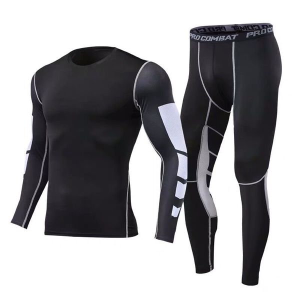 men's fitness suit two piece tights long sleeve sports training running basketball pants quick drying and high elasticity suit, White;black
men's fitness suit two piece tights long sleeve sports training running basketball pants quick drying and high elasticity suit, White;black