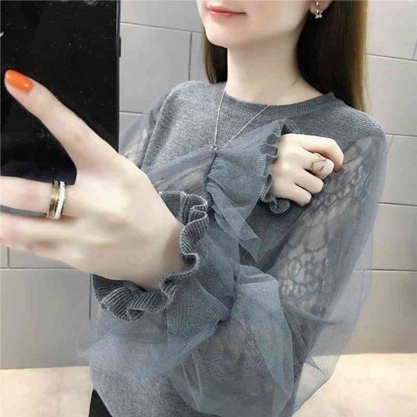 woman sweaters mesh lace stitching knitwear short sweater womens femme chandails pull hiver, White;black
woman sweaters mesh lace stitching knitwear short sweater womens femme chandails pull hiver, White;black