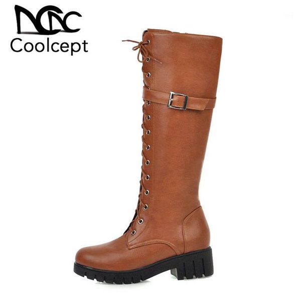 boots coolcept ladies knee high slim thick bottom block heel platform shoes cross-tied buckle strap footwear size 34-431, Black
boots coolcept ladies knee high slim thick bottom block heel platform shoes cross-tied buckle strap footwear size 34-431, Black