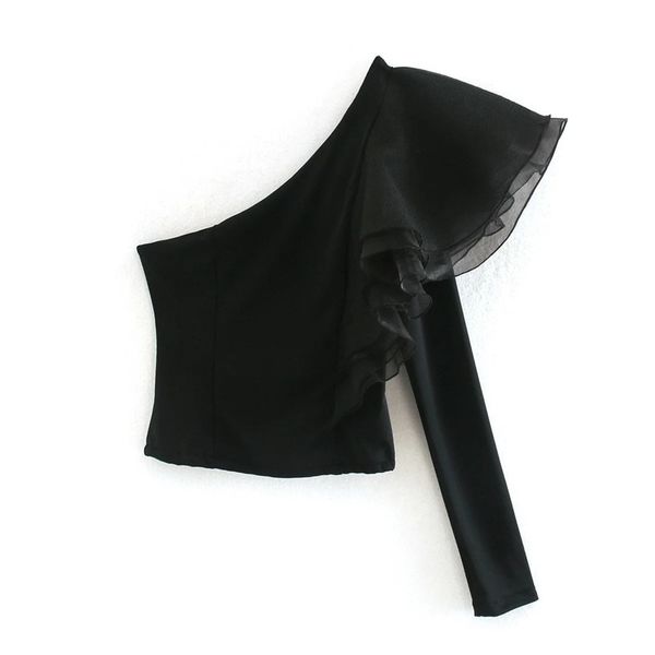 2021 new black organza patchwork ruffle crop women fashion long sleeve one shoulder ladies slim high streetwear v912, White
2021 new black organza patchwork ruffle crop women fashion long sleeve one shoulder ladies slim high streetwear v912, White