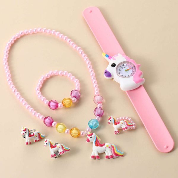 children's cute unicorn silicone pat ring watch + bracelet necklace hairpin ring set (5pcs / set, Slivery;brown 
children's cute unicorn silicone pat ring watch + bracelet necklace hairpin ring set (5pcs / set, Slivery;brown