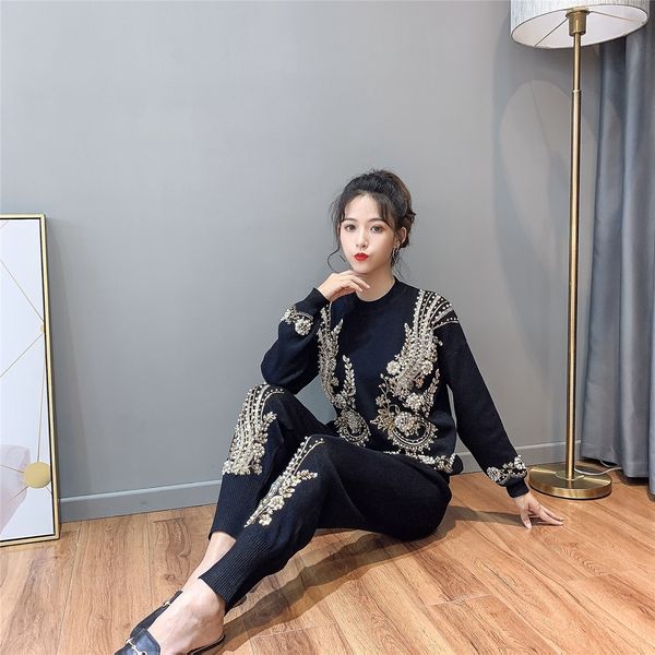 cmg6m harlan autumn and winter women's beaded embroidered long-sleeved tight pants knitwear knitwear rwzks leggings two-piece set 2019, White;black
cmg6m harlan autumn and winter women's beaded embroidered long-sleeved tight pants knitwear knitwear rwzks leggings two-piece set 2019, White;black