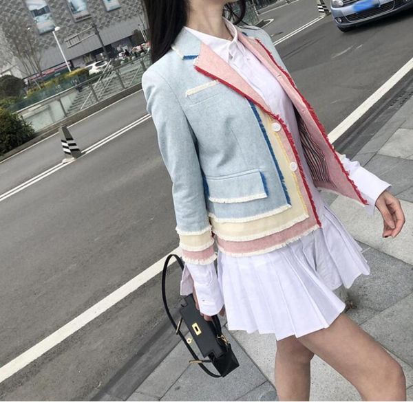 women's suits & blazers red / white blue three-color stitching denim casual tassel short suit jacket korean fashion street blazer coat, White;black
women's suits & blazers red / white blue three-color stitching denim casual tassel short suit jacket korean fashion street blazer coat, White;black