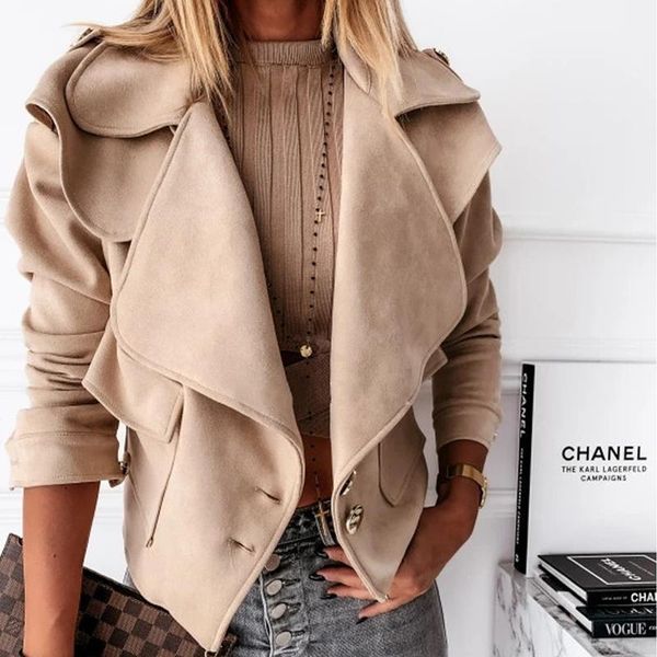 women autumn winter solid color short coat long sleeve turn-down button up casual fashion slim jacket with pockets, Black;brown
women autumn winter solid color short coat long sleeve turn-down button up casual fashion slim jacket with pockets, Black;brown