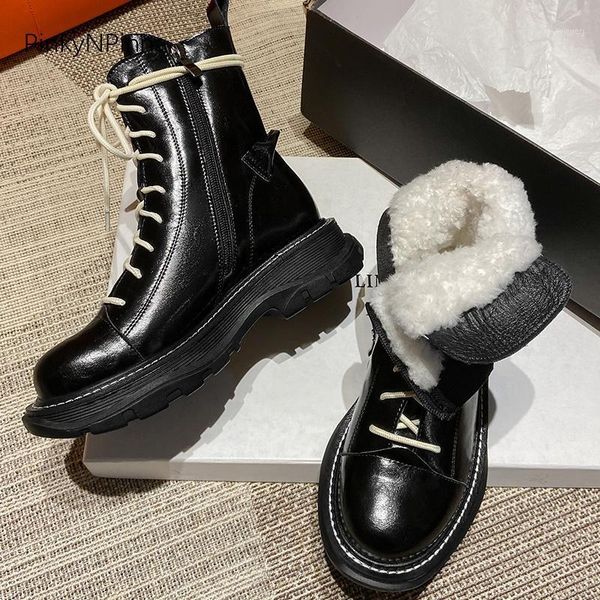 women ankle boots genuine leather sheepskin real thick wool lining platform outdoor wild hiking snow boots plus size1, Black
women ankle boots genuine leather sheepskin real thick wool lining platform outdoor wild hiking snow boots plus size1, Black