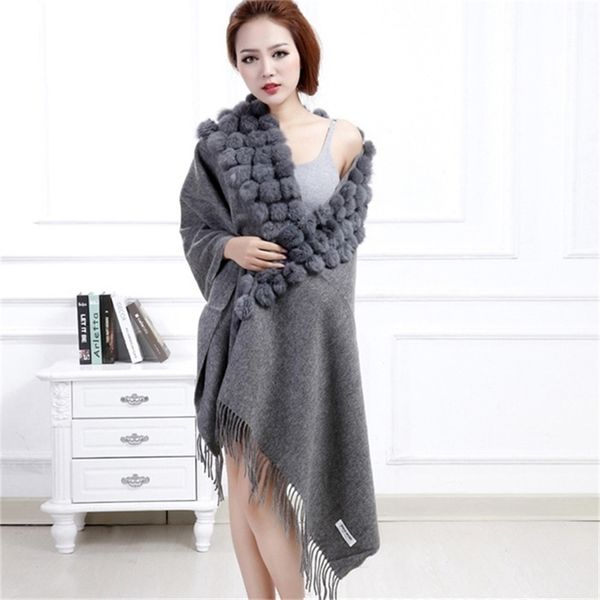 winter women real shawls black new 100% wool cashmere pashmina rabbit fur pompom shawl scarf autumn warm cape muffler y201007, Blue;gray
winter women real shawls black new 100% wool cashmere pashmina rabbit fur pompom shawl scarf autumn warm cape muffler y201007, Blue;gray