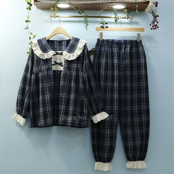 full sleeve woman pajamas set renaissance court princess lolita loungewear cotton spring autumn plaid lace cute sleepwear 201114, Black;red
full sleeve woman pajamas set renaissance court princess lolita loungewear cotton spring autumn plaid lace cute sleepwear 201114, Black;red