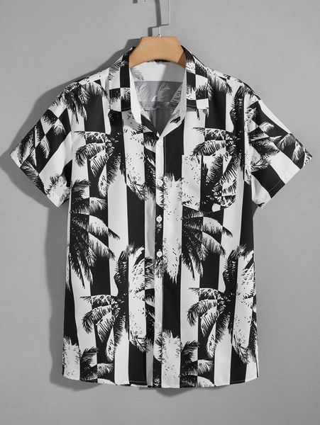 romwe guys coconut tree graphic striped button front shirt p5p9#, White;black
romwe guys coconut tree graphic striped button front shirt p5p9#, White;black