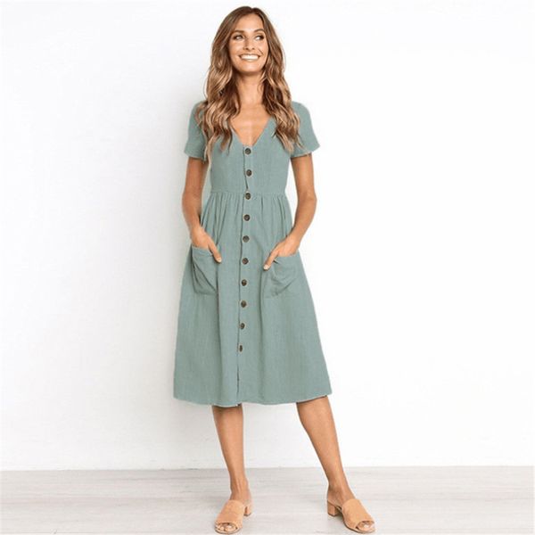 2021 new summer dress female casual retro line short sleeve buttons cleavage v 9 colors fashion all-match pocket vx8d, Black;gray
2021 new summer dress female casual retro line short sleeve buttons cleavage v 9 colors fashion all-match pocket vx8d, Black;gray