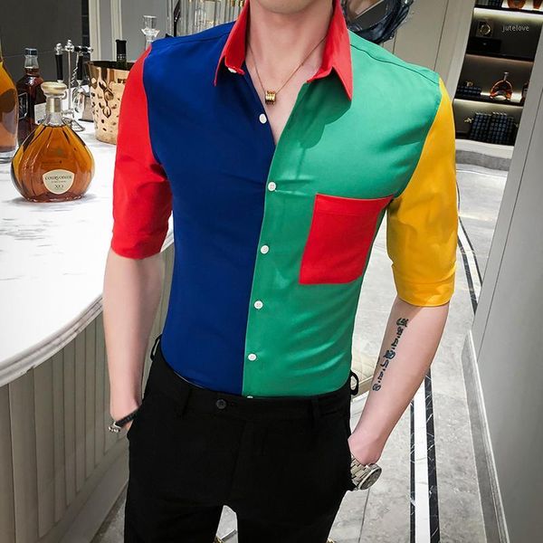 2020 summer shirt men half sleeve patchwork slim fit shirts korean streetwear social dress shirts night club party chemise homme1, White;black
2020 summer shirt men half sleeve patchwork slim fit shirts korean streetwear social dress shirts night club party chemise homme1, White;black