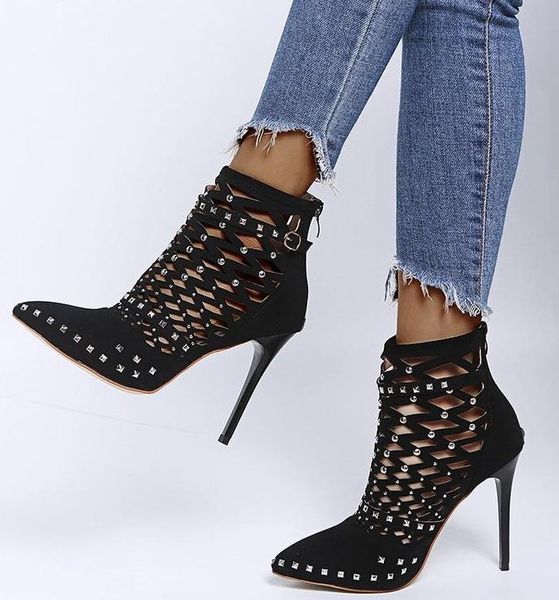 2021 gladiator sandals summer spring pointed toe rivets studded cut out caged ankle boots stiletto heel women shoes, Black
2021 gladiator sandals summer spring pointed toe rivets studded cut out caged ankle boots stiletto heel women shoes, Black