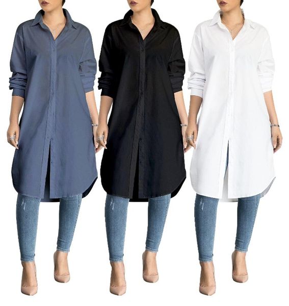 kalenmos large size women blouses fashion women's mid-length classic shirts solid color wild pure color knee-length long coat, White
kalenmos large size women blouses fashion women's mid-length classic shirts solid color wild pure color knee-length long coat, White