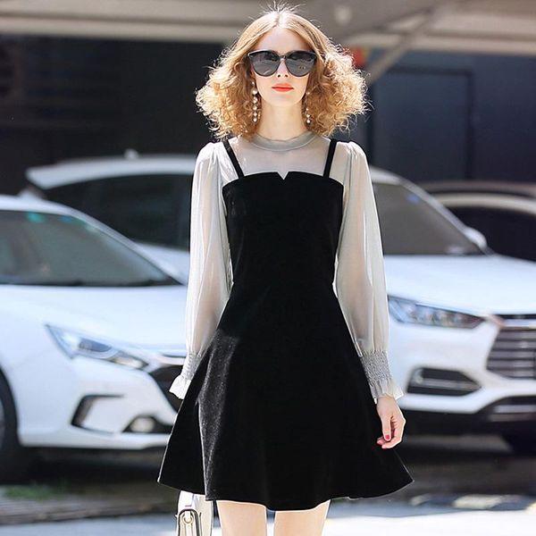 casual dresses elegant chiffon stitching velvet fake two-piece slim dress 2021 autumn, Black;gray
casual dresses elegant chiffon stitching velvet fake two-piece slim dress 2021 autumn, Black;gray