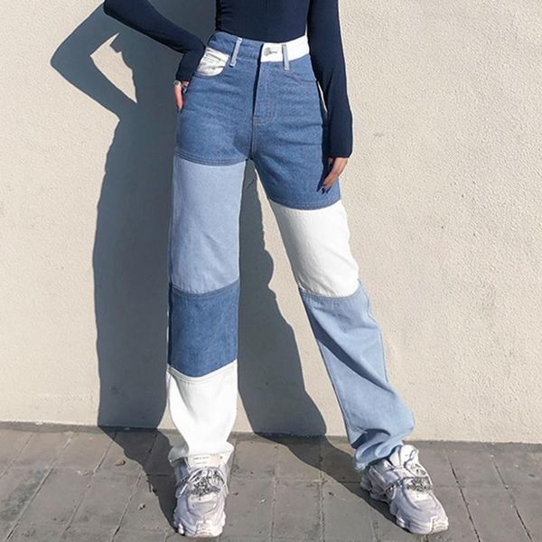 men's jeans women patchwork high waist wide leg pants streetwear bottoms ladies color block trousers brown contrast stitch, Blue
men's jeans women patchwork high waist wide leg pants streetwear bottoms ladies color block trousers brown contrast stitch, Blue